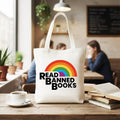 Read Banned Books Rainbow Canvas Tote Bag, Book Lover Gift Shopper