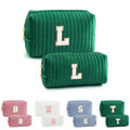 YOOLIFE Initial Makeup Bag for Women - Monogram Makeup Bag Travel Makeup Bag Personalized Cosmetic Bag Travel Toiletry Bag Cute Makeup Pouch Make Up Bag Makeup Case Velvet Green Makeup Bag L
