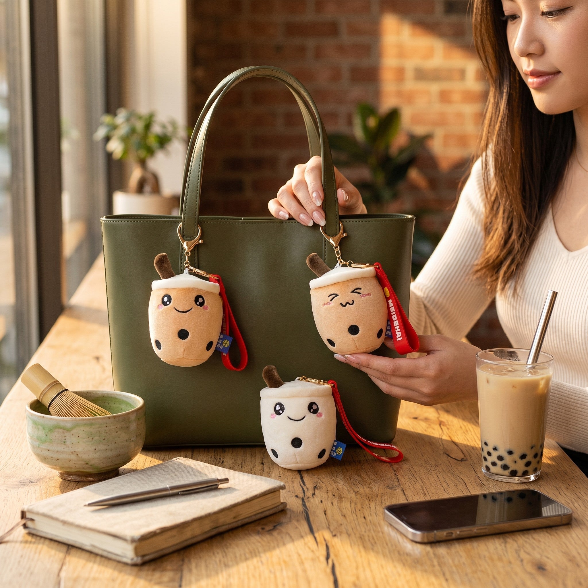 Soft Fabric Boba Keychain 3 Pack Kawaii Bag Charm Accessory