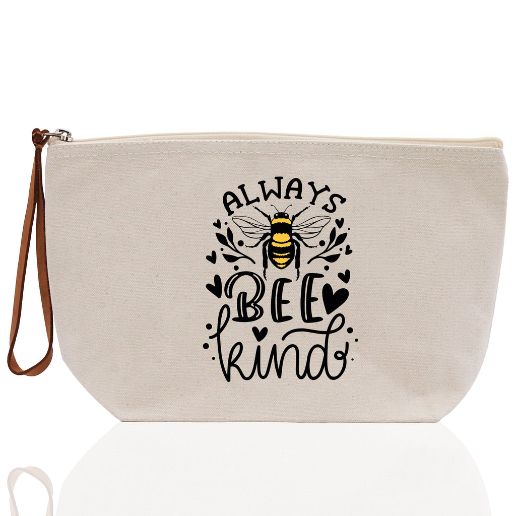 Bee Kind Zipper Cotton Canvas Zipper Pouch Bag Always Bee Kind Makeup Case Custom Zipper Pouch Tote Toiletry Bag Gift for Her Birthday Gift
