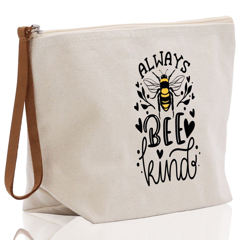 Bee Kind Zipper Cotton Canvas Zipper Pouch Bag Always Bee Kind Makeup Case Custom Zipper Pouch Tote Toiletry Bag Gift for Her Birthday Gift