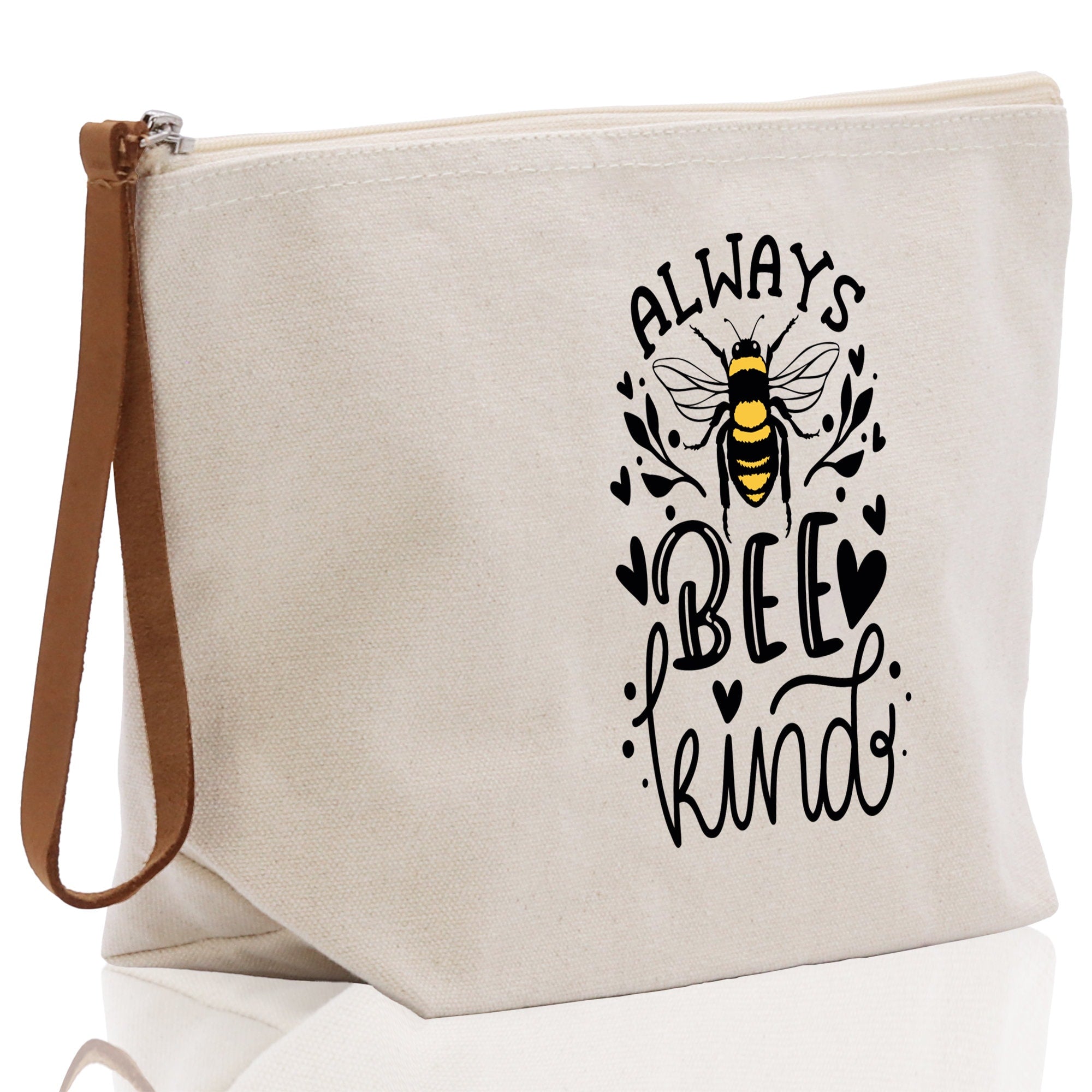 Bee Kind Zipper Cotton Canvas Zipper Pouch Bag Always Bee Kind Makeup Case Custom Zipper Pouch Tote Toiletry Bag Gift for Her Birthday Gift