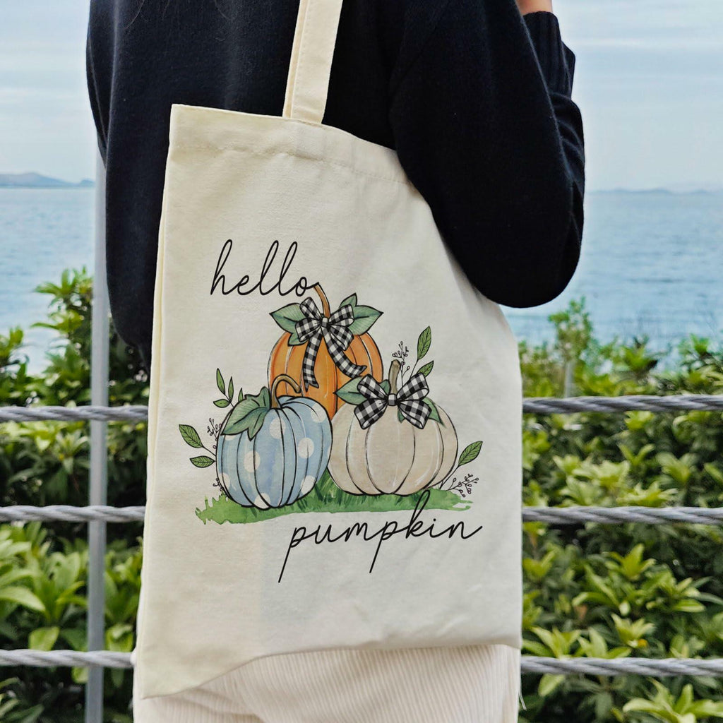 Dlzdn Fall Pumpkin Canvas Tote Bag Reusable Grocery Beach Bag Off-white One Size