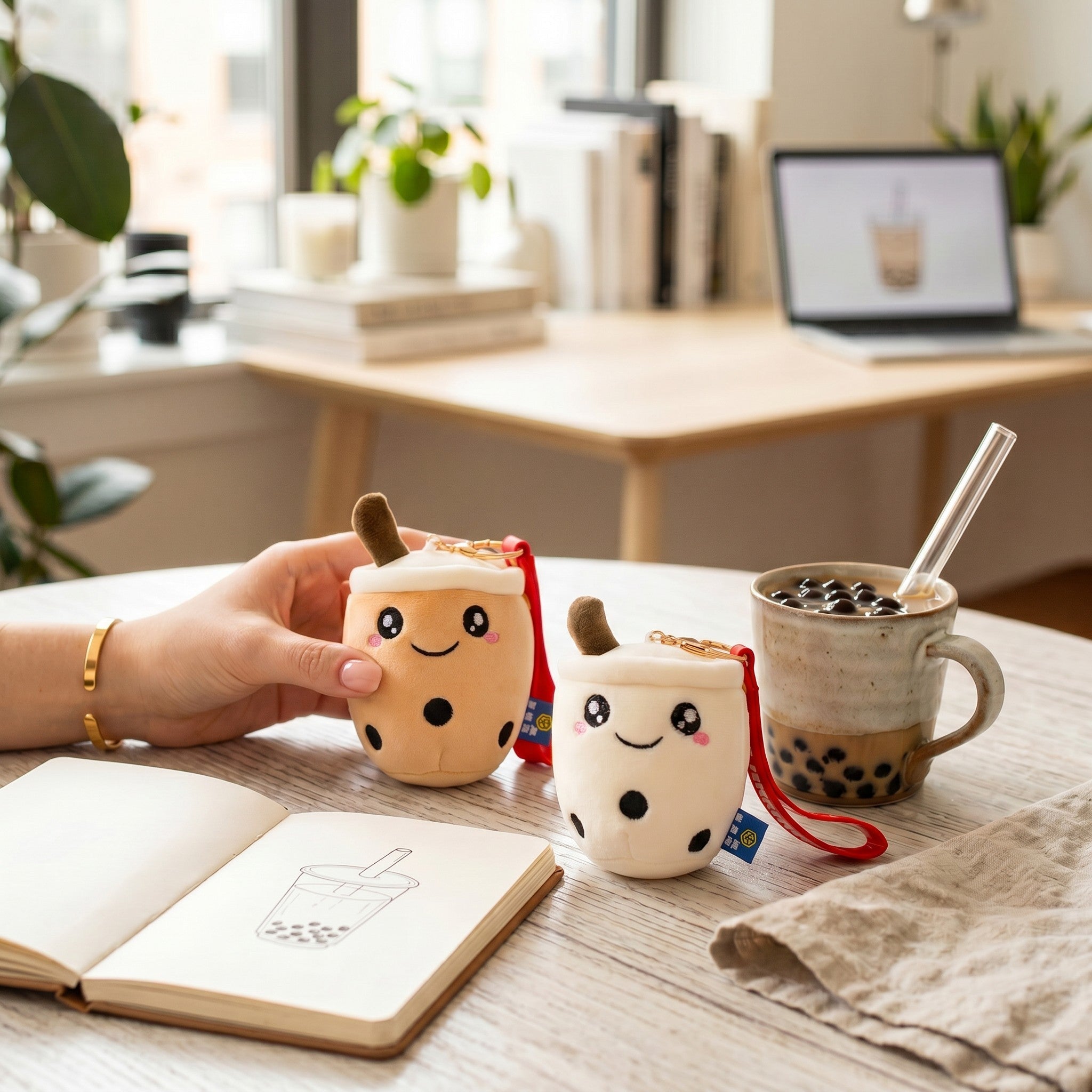 Soft Fabric Boba Keychain 3 Pack Kawaii Bag Charm Accessory